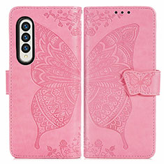 Funda de Cuero Cartera con Soporte Mariposa Carcasa para Samsung Galaxy Z Fold3 5G Rosa Roja