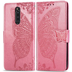 Funda de Cuero Cartera con Soporte Mariposa Carcasa para Sony Xperia 1 Rosa Roja