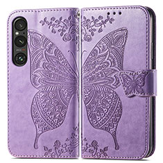 Funda de Cuero Cartera con Soporte Mariposa Carcasa para Sony Xperia 1 V Purpura Claro