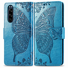 Funda de Cuero Cartera con Soporte Mariposa Carcasa para Sony Xperia 5 Azul