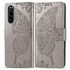 Funda de Cuero Cartera con Soporte Mariposa Carcasa para Sony Xperia 5 Gris