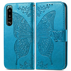 Funda de Cuero Cartera con Soporte Mariposa Carcasa para Sony Xperia 5 IV Azul