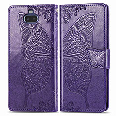 Funda de Cuero Cartera con Soporte Mariposa Carcasa para Sony Xperia 8 Lite Morado