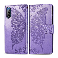 Funda de Cuero Cartera con Soporte Mariposa Carcasa para Sony Xperia L4 Purpura Claro