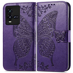 Funda de Cuero Cartera con Soporte Mariposa Carcasa para Vivo iQOO 10 5G Morado