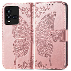 Funda de Cuero Cartera con Soporte Mariposa Carcasa para Vivo iQOO 10 5G Rosa