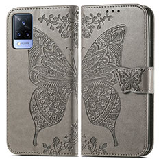 Funda de Cuero Cartera con Soporte Mariposa Carcasa para Vivo V21s 5G Gris