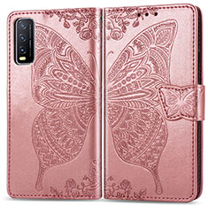 Funda de Cuero Cartera con Soporte Mariposa Carcasa para Vivo Y12s Rosa