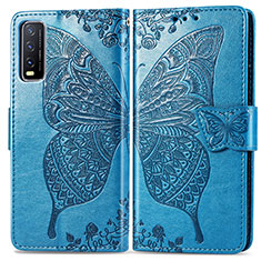 Funda de Cuero Cartera con Soporte Mariposa Carcasa para Vivo Y20s Azul