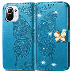 Funda de Cuero Cartera con Soporte Mariposa Carcasa para Xiaomi Mi 11 5G Azul