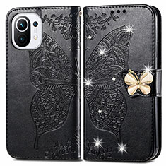 Funda de Cuero Cartera con Soporte Mariposa Carcasa para Xiaomi Mi 11 Lite 5G Negro