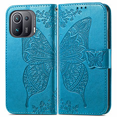 Funda de Cuero Cartera con Soporte Mariposa Carcasa para Xiaomi Mi 11 Pro 5G Azul