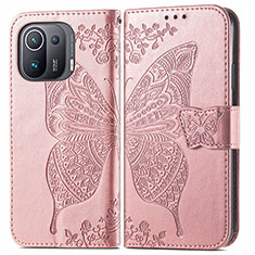 Funda de Cuero Cartera con Soporte Mariposa Carcasa para Xiaomi Mi 11 Pro 5G Rosa