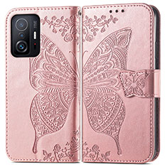 Funda de Cuero Cartera con Soporte Mariposa Carcasa para Xiaomi Mi 11T Pro 5G Rosa
