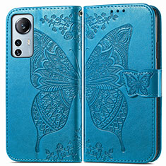 Funda de Cuero Cartera con Soporte Mariposa Carcasa para Xiaomi Mi 12 5G Azul