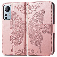 Funda de Cuero Cartera con Soporte Mariposa Carcasa para Xiaomi Mi 12 5G Rosa