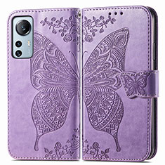 Funda de Cuero Cartera con Soporte Mariposa Carcasa para Xiaomi Mi 12 Lite 5G Purpura Claro