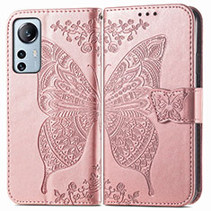 Funda de Cuero Cartera con Soporte Mariposa Carcasa para Xiaomi Mi 12S 5G Rosa