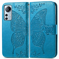 Funda de Cuero Cartera con Soporte Mariposa Carcasa para Xiaomi Mi 12S Pro 5G Azul