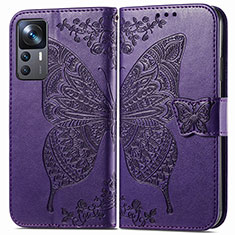 Funda de Cuero Cartera con Soporte Mariposa Carcasa para Xiaomi Mi 12T 5G Morado