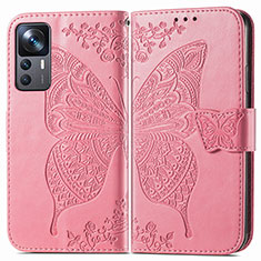Funda de Cuero Cartera con Soporte Mariposa Carcasa para Xiaomi Mi 12T 5G Rosa Roja