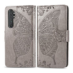 Funda de Cuero Cartera con Soporte Mariposa Carcasa para Xiaomi Mi Note 10 Lite Gris