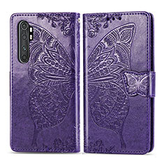 Funda de Cuero Cartera con Soporte Mariposa Carcasa para Xiaomi Mi Note 10 Lite Morado