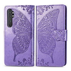 Funda de Cuero Cartera con Soporte Mariposa Carcasa para Xiaomi Mi Note 10 Lite Purpura Claro