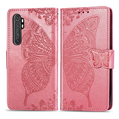 Funda de Cuero Cartera con Soporte Mariposa Carcasa para Xiaomi Mi Note 10 Lite Rosa Roja