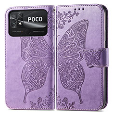 Funda de Cuero Cartera con Soporte Mariposa Carcasa para Xiaomi Poco C40 Purpura Claro