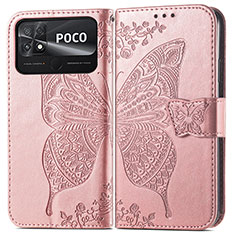 Funda de Cuero Cartera con Soporte Mariposa Carcasa para Xiaomi Poco C40 Rosa