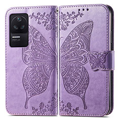 Funda de Cuero Cartera con Soporte Mariposa Carcasa para Xiaomi Poco F4 5G Purpura Claro