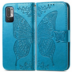 Funda de Cuero Cartera con Soporte Mariposa Carcasa para Xiaomi POCO M3 Pro 5G Azul