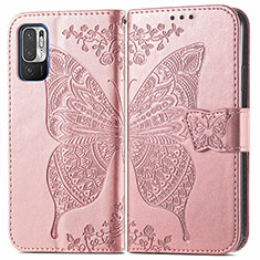 Funda de Cuero Cartera con Soporte Mariposa Carcasa para Xiaomi POCO M3 Pro 5G Rosa