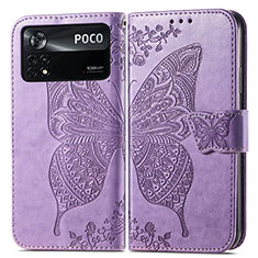 Funda de Cuero Cartera con Soporte Mariposa Carcasa para Xiaomi Poco X4 Pro 5G Purpura Claro