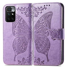 Funda de Cuero Cartera con Soporte Mariposa Carcasa para Xiaomi Redmi 10 4G Purpura Claro