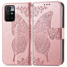 Funda de Cuero Cartera con Soporte Mariposa Carcasa para Xiaomi Redmi 10 4G Rosa