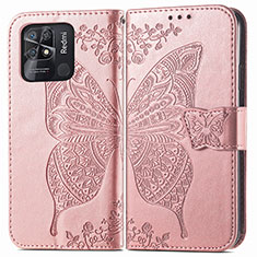 Funda de Cuero Cartera con Soporte Mariposa Carcasa para Xiaomi Redmi 10C 4G Rosa