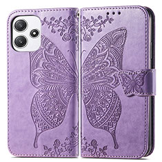 Funda de Cuero Cartera con Soporte Mariposa Carcasa para Xiaomi Redmi 12 5G Purpura Claro