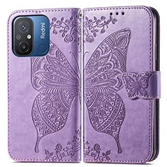 Funda de Cuero Cartera con Soporte Mariposa Carcasa para Xiaomi Redmi 12C 4G Purpura Claro