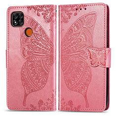 Funda de Cuero Cartera con Soporte Mariposa Carcasa para Xiaomi Redmi 9 India Rosa Roja