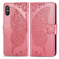 Funda de Cuero Cartera con Soporte Mariposa Carcasa para Xiaomi Redmi 9A Rosa Roja