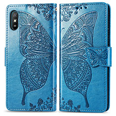 Funda de Cuero Cartera con Soporte Mariposa Carcasa para Xiaomi Redmi 9AT Azul