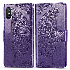 Funda de Cuero Cartera con Soporte Mariposa Carcasa para Xiaomi Redmi 9AT Morado