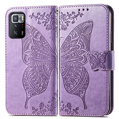 Funda de Cuero Cartera con Soporte Mariposa Carcasa para Xiaomi Redmi Note 10 Pro 5G Purpura Claro