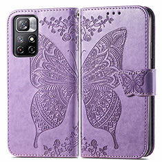 Funda de Cuero Cartera con Soporte Mariposa Carcasa para Xiaomi Redmi Note 11 5G Purpura Claro