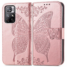 Funda de Cuero Cartera con Soporte Mariposa Carcasa para Xiaomi Redmi Note 11 5G Rosa