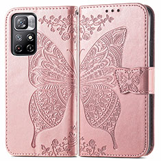Funda de Cuero Cartera con Soporte Mariposa Carcasa para Xiaomi Redmi Note 11T 5G Rosa