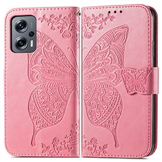 Funda de Cuero Cartera con Soporte Mariposa Carcasa para Xiaomi Redmi Note 11T Pro 5G Rosa Roja