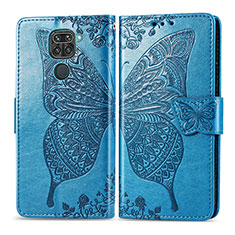 Funda de Cuero Cartera con Soporte Mariposa Carcasa para Xiaomi Redmi Note 9 Azul